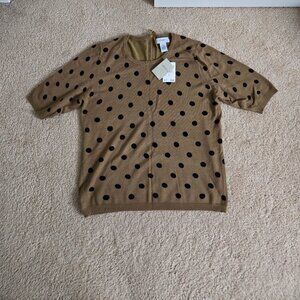 Green/ black polka dot short sleeve sweater